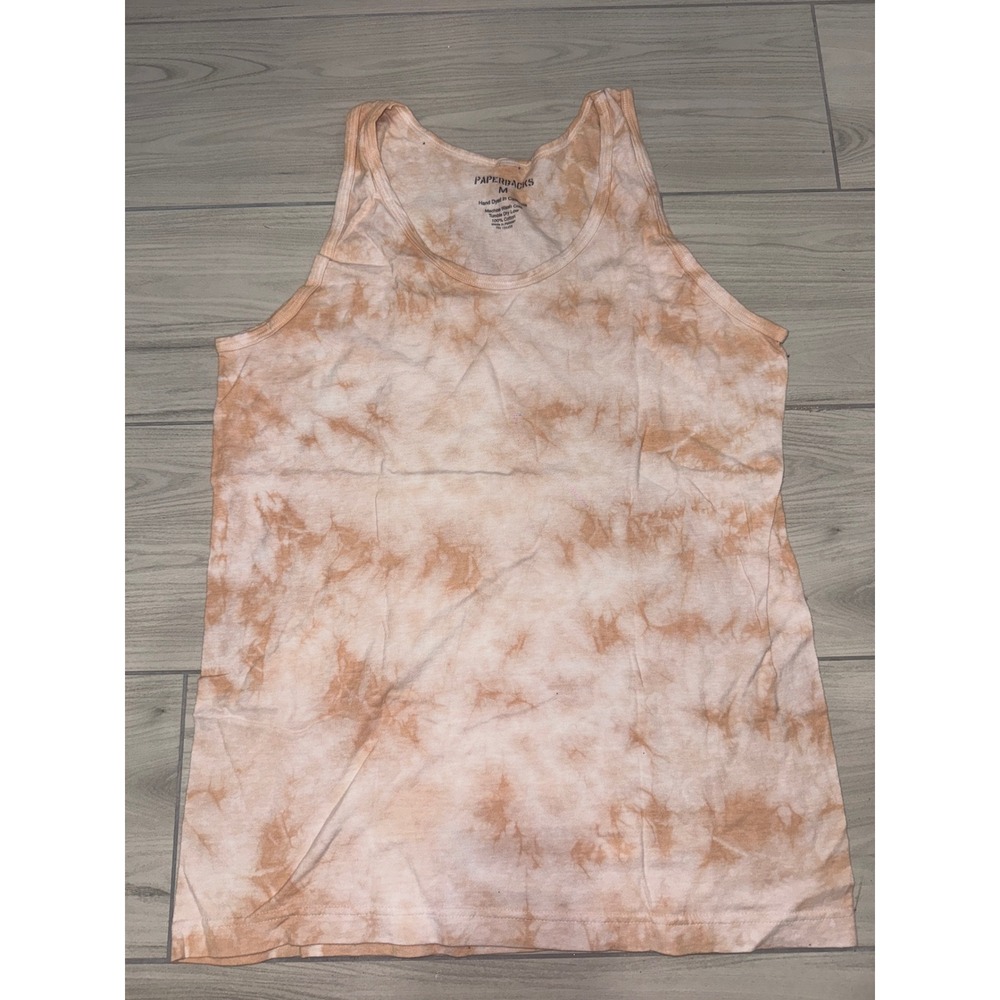 Paperbacks Mens Hand Dyed Tie Dye Tank Top Peach White Cotton Size M